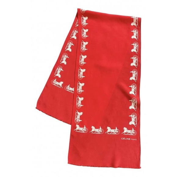 Celine Equestrian Red Scarf Vintage - Picture 1 of 8